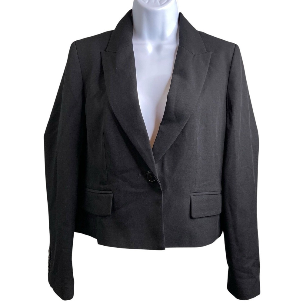 MADEWELL Womens Black Cropped Single Button Blazer S Career Chic Minimalist Luxe